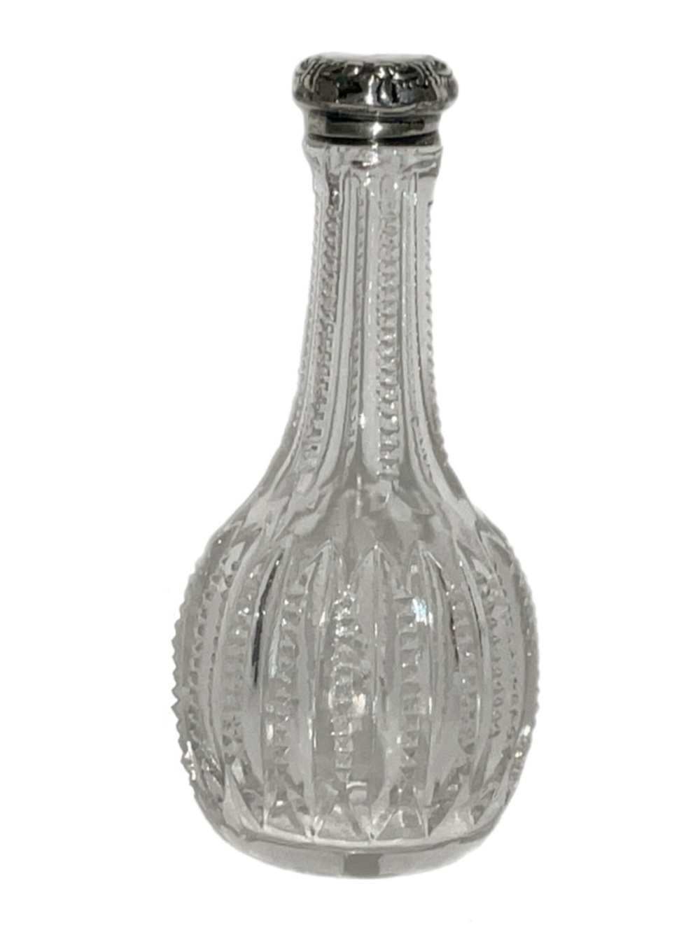 Cut Glass Perfume Bottle with Sterling Silver Cap - Vintage